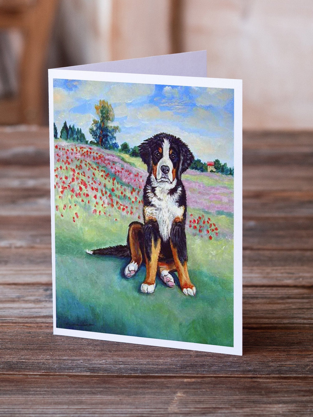 Bernese Mountain Dog Greeting Cards Pack of 8 Blank Cards with Envelopes Whimsical A7 Size 5x7