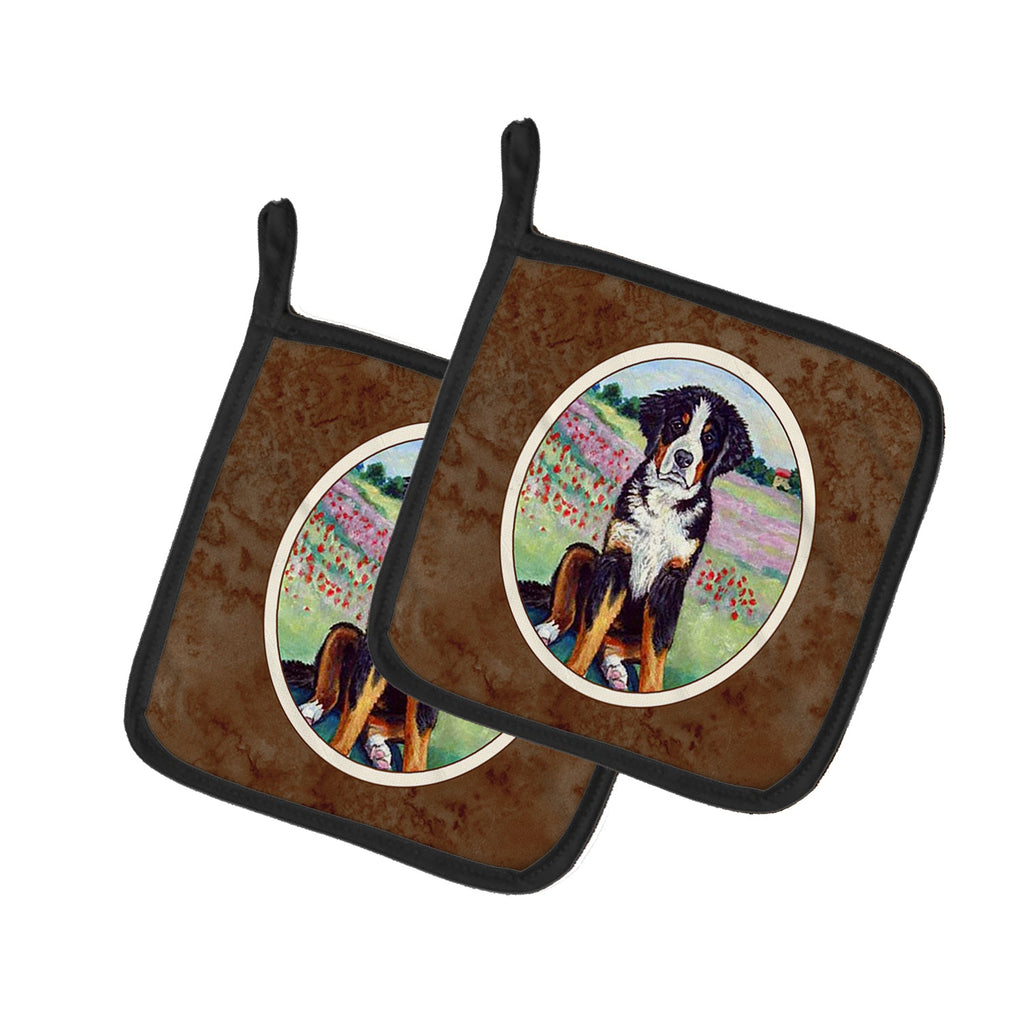 Bernese Mountain Dog Pot Holder Set of 2 Heat Resistant Quilted Hot Pads 7.5 x 7.5 Inch, Insulated Kitchen Trivets for Cooking & Baking