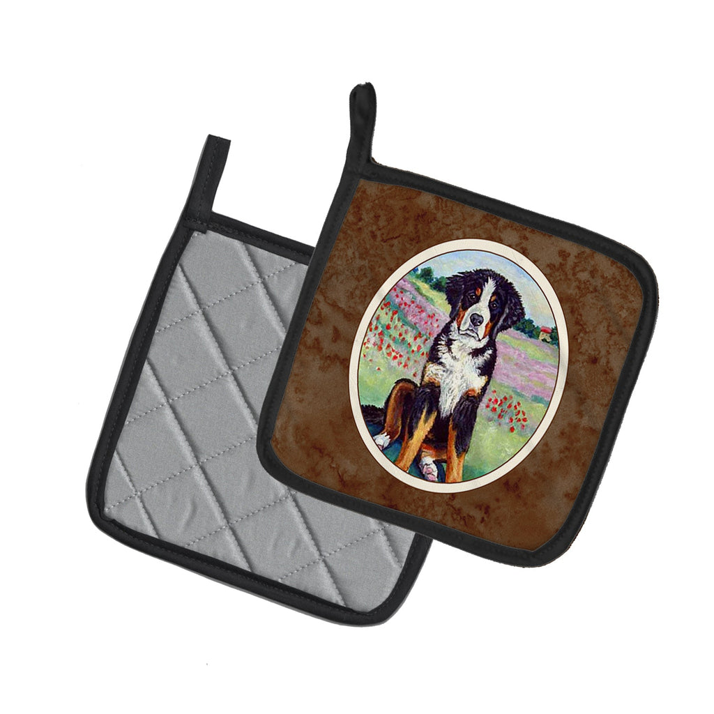 Bernese Mountain Dog Pot Holder Set of 2 Heat Resistant Quilted Hot Pads 7.5 x 7.5 Inch, Insulated Kitchen Trivets for Cooking & Baking
