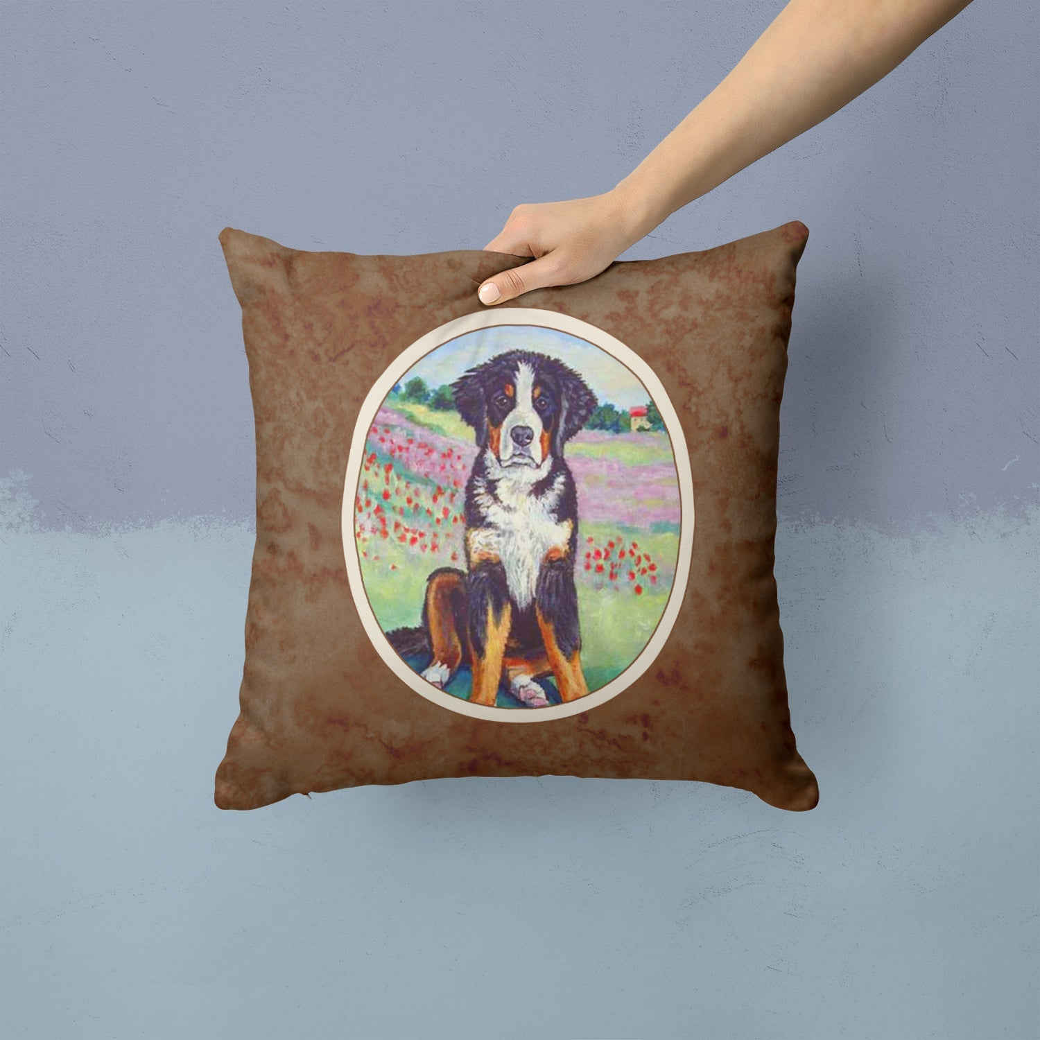 Bernese Mountain Dog Decorative Throw Pillow 14x14 Indoor Outdoor Accent Cushion, Fabric Cover with Insert for Sofa, Bed, Porch & Living Room
