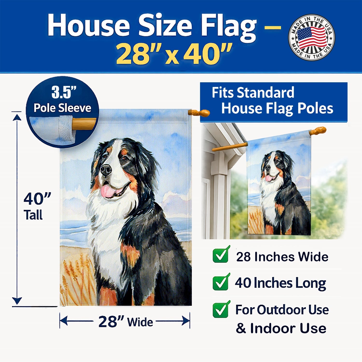 Momma's Love Bernese Mountain Dog House Flag 28x40 Porch Sleeve Pole Decorative Outside Yard Banner Artwork Wall Hanging, Polyester