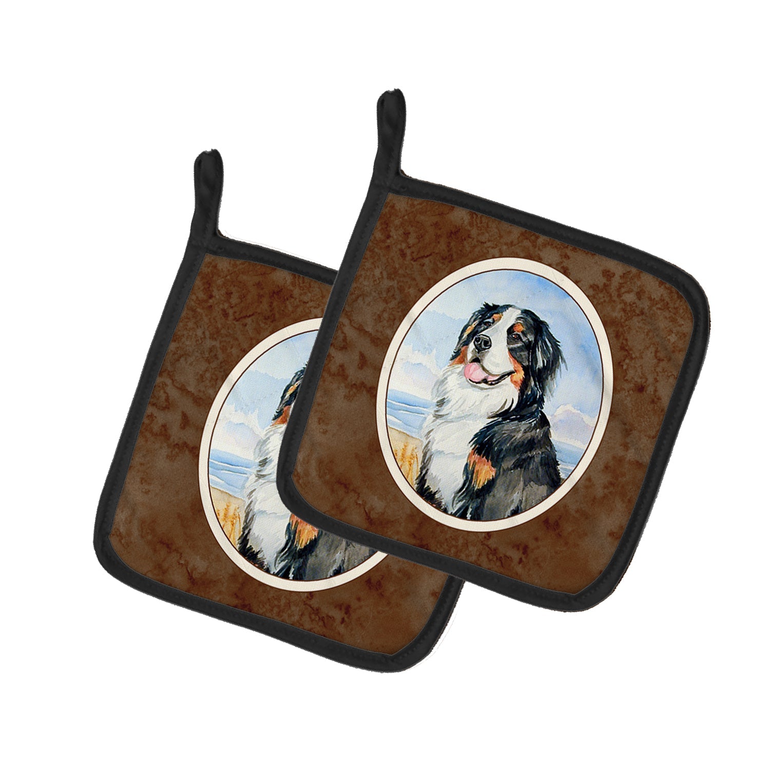 Momma's Love Bernese Mountain Dog Pot Holder Set of 2 Heat Resistant Quilted Hot Pads 7.5 x 7.5 Inch, Insulated Kitchen Trivets for Cooking & Baking