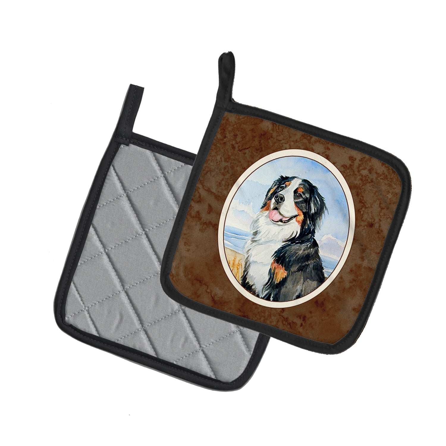 Momma's Love Bernese Mountain Dog Pot Holder Set of 2 Heat Resistant Quilted Hot Pads 7.5 x 7.5 Inch, Insulated Kitchen Trivets for Cooking & Baking