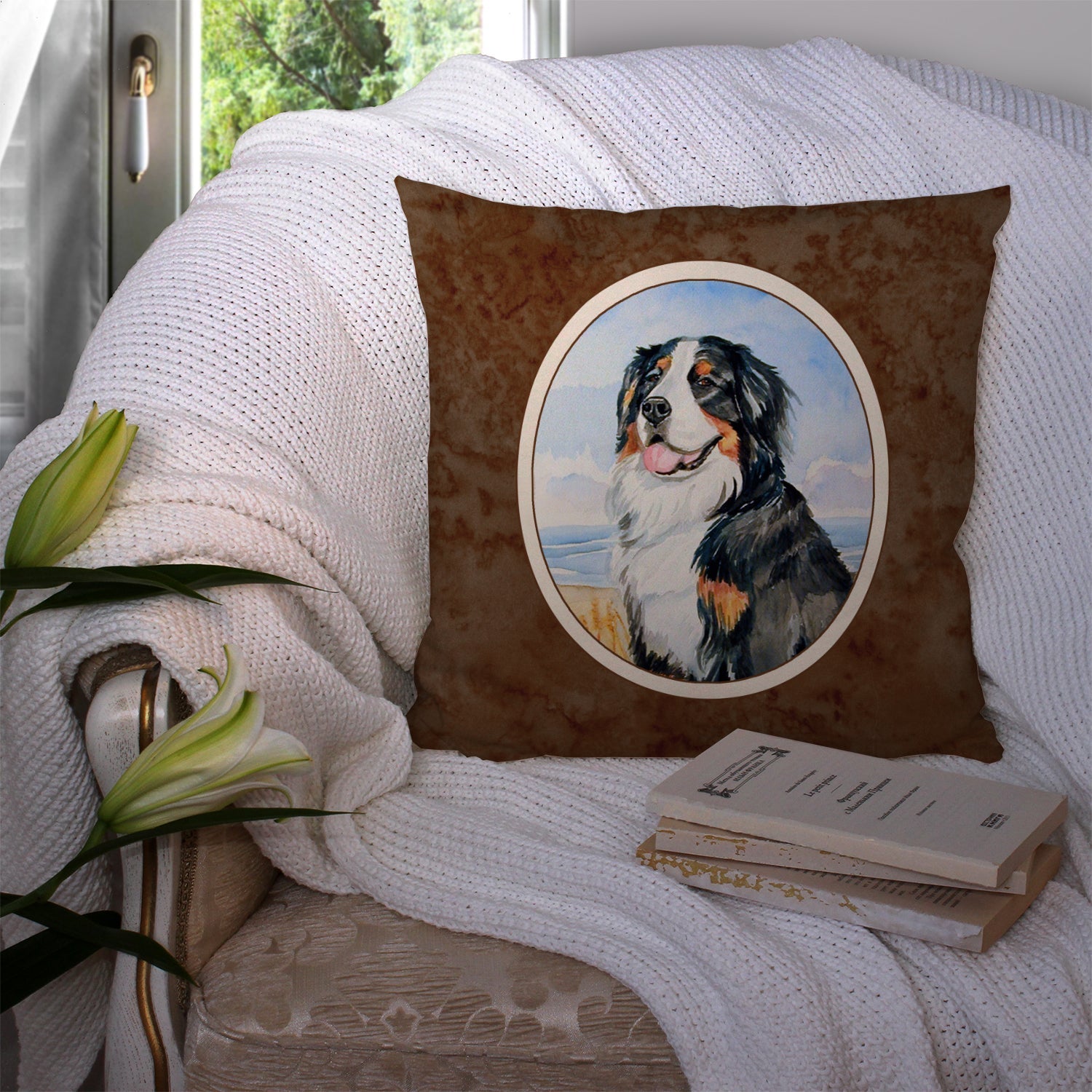 Momma's Love Bernese Mountain Dog Decorative Throw Pillow 14x14 Indoor Outdoor Accent Cushion, Fabric Cover with Insert for Sofa, Bed, Porch & Living Room