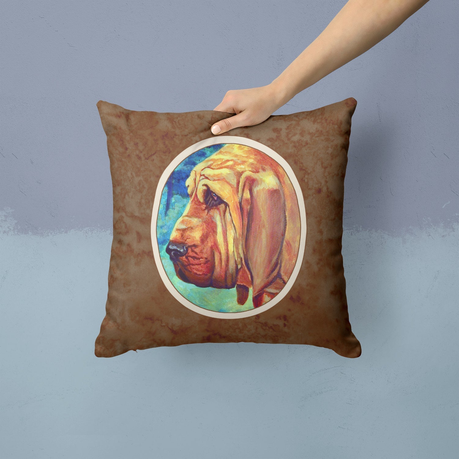 Bloodhound Decorative Throw Pillow 14x14 Indoor Outdoor Accent Cushion, Fabric Cover with Insert for Sofa, Bed, Porch & Living Room
