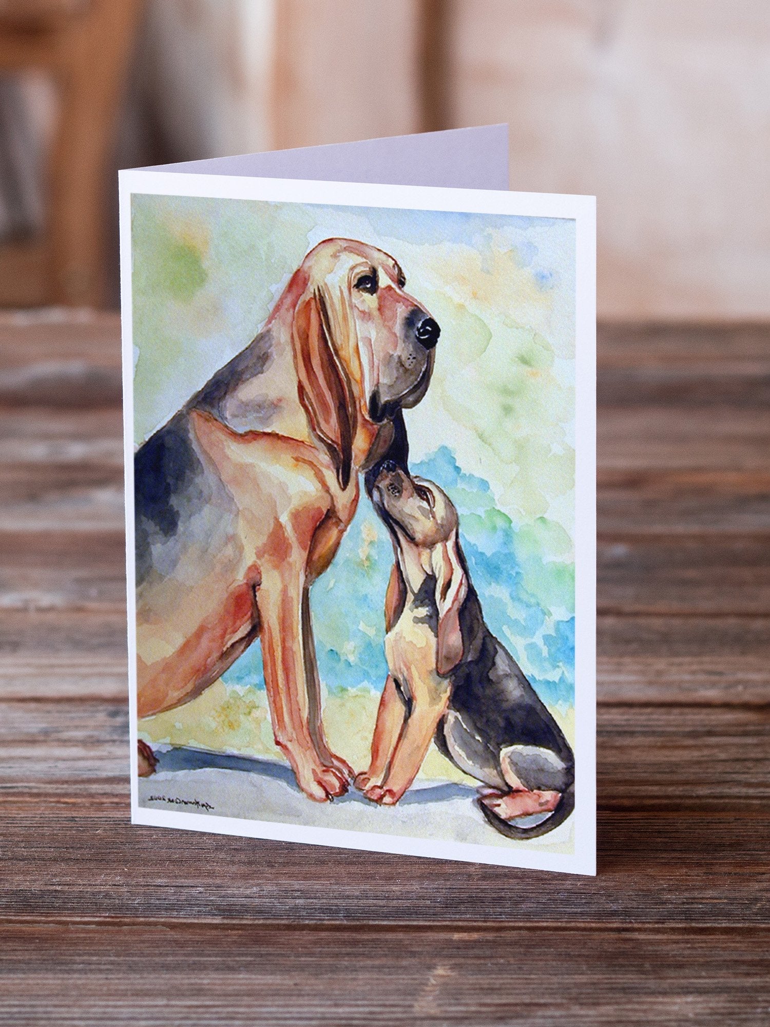 Bloodhound Momma's Love Greeting Cards Pack of 8 Blank Cards with Envelopes Whimsical A7 Size 5x7