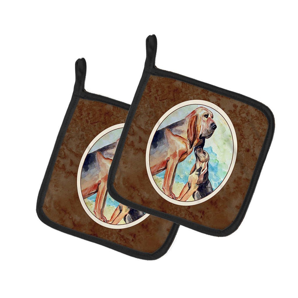 Bloodhound Momma's Love Pot Holder Set of 2 Heat Resistant Quilted Hot Pads 7.5 x 7.5 Inch, Insulated Kitchen Trivets for Cooking & Baking