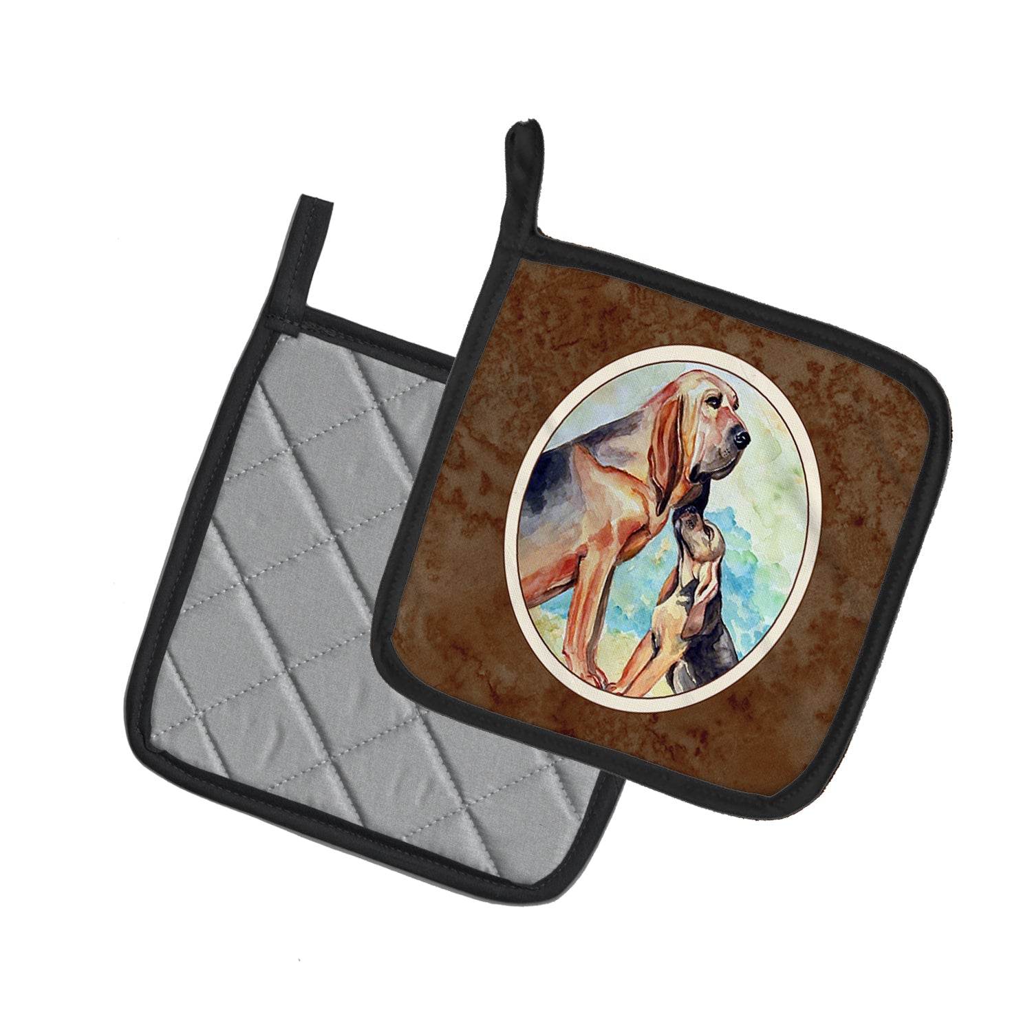 Bloodhound Momma's Love Pot Holder Set of 2 Heat Resistant Quilted Hot Pads 7.5 x 7.5 Inch, Insulated Kitchen Trivets for Cooking & Baking