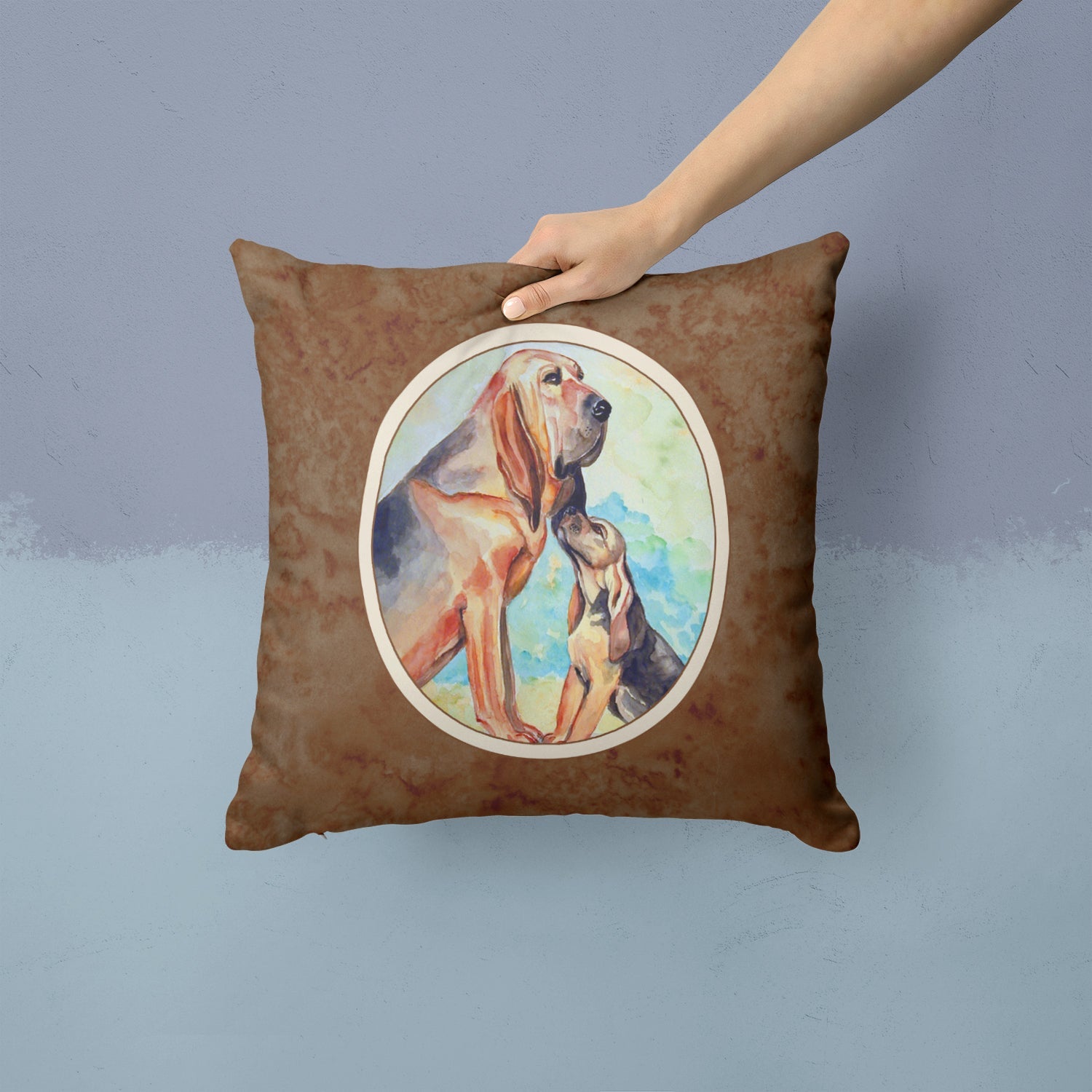 Bloodhound Momma's Love Decorative Throw Pillow 14x14 Indoor Outdoor Accent Cushion, Fabric Cover with Insert for Sofa, Bed, Porch & Living Room