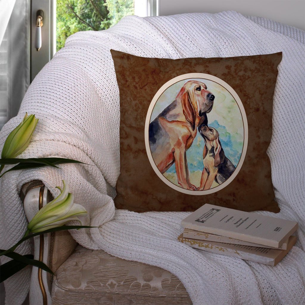 Bloodhound Momma's Love Decorative Throw Pillow 14x14 Indoor Outdoor Accent Cushion, Fabric Cover with Insert for Sofa, Bed, Porch & Living Room