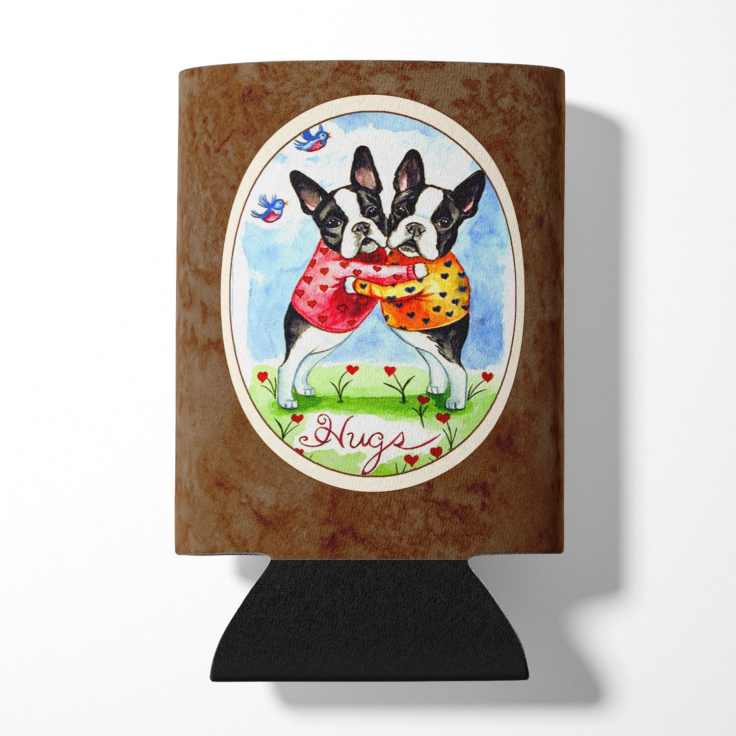 Hugs Boston Terrier Can or Bottle Hugger Cooler Sleeve for Standard 12 oz Cans, Insulated Foam Beer & Soda Can Hugger Reusable