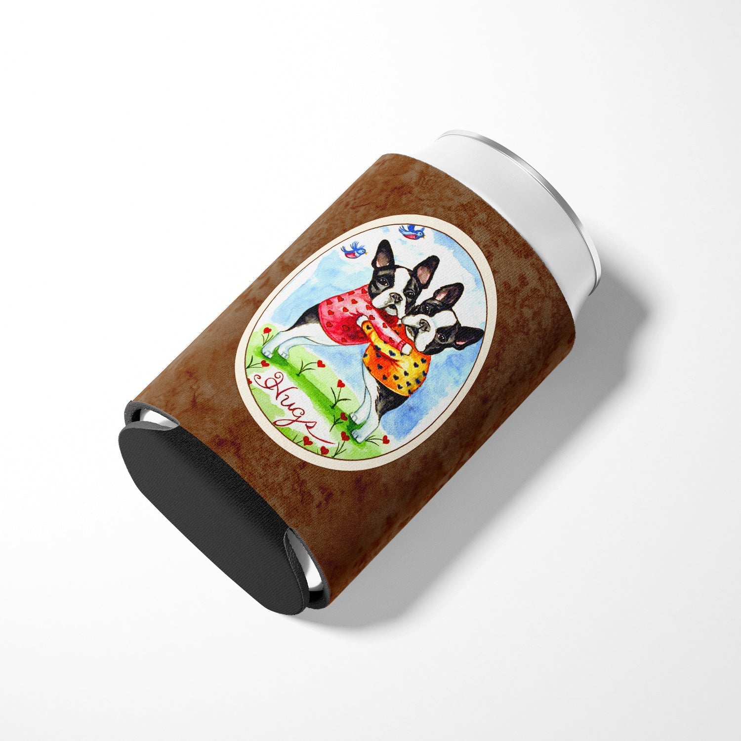 Hugs Boston Terrier Can or Bottle Hugger Cooler Sleeve for Standard 12 oz Cans, Insulated Foam Beer & Soda Can Hugger Reusable