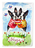 Hugs Boston Terrier House Flag 28x40 Porch Sleeve Pole Decorative Outside Yard Banner Artwork Wall Hanging, Polyester