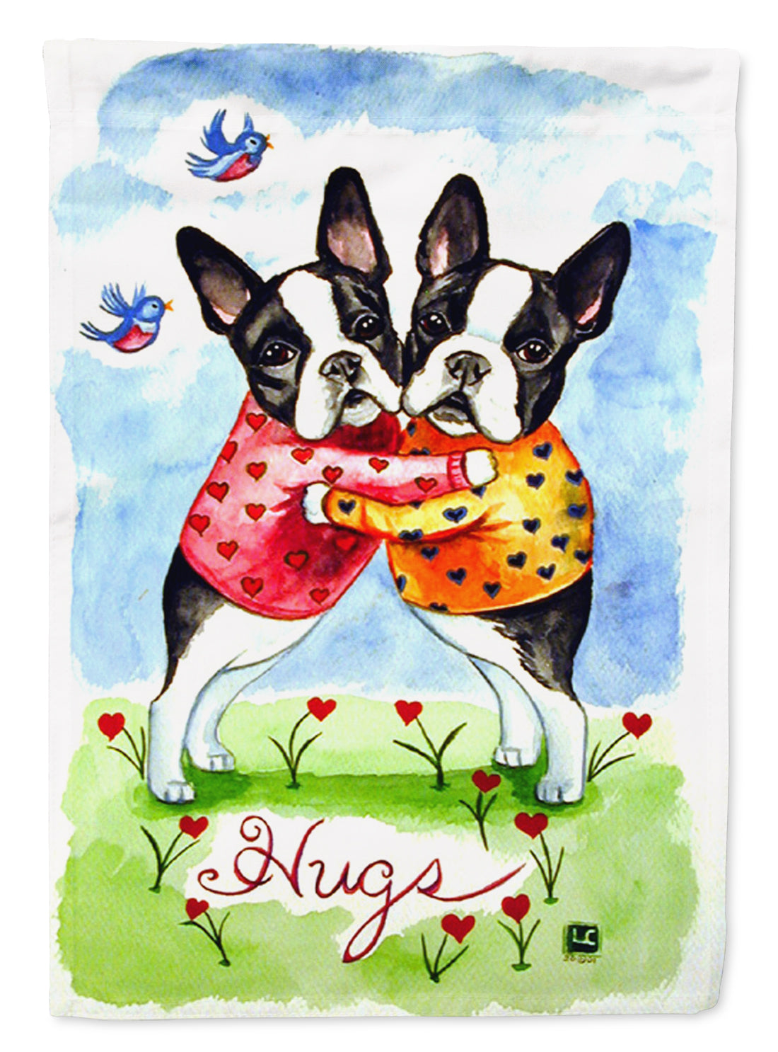 Hugs Boston Terrier House Flag 28x40 Porch Sleeve Pole Decorative Outside Yard Banner Artwork Wall Hanging, Polyester