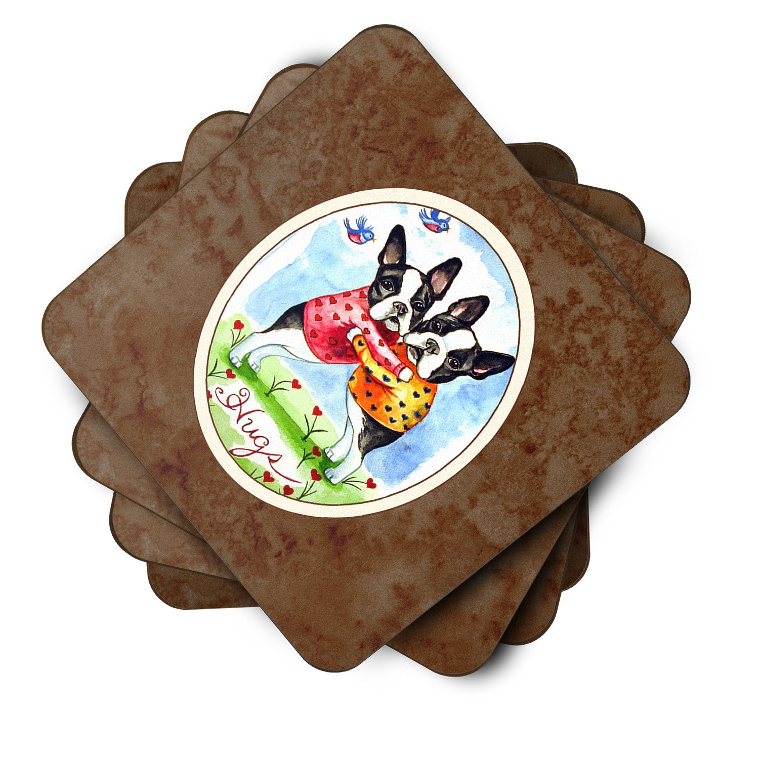 Hugs Boston Terrier Foam Coasters Set of 4 Cup Coasters for Indoor Outdoor, Tabletop Protection, Anti Slip, Mouse pad Material