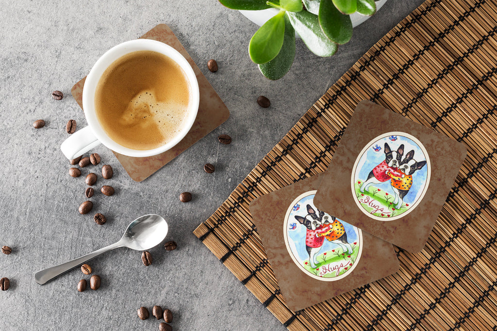 Hugs Boston Terrier Foam Coasters Set of 4 Cup Coasters for Indoor Outdoor, Tabletop Protection, Anti Slip, Mouse pad Material