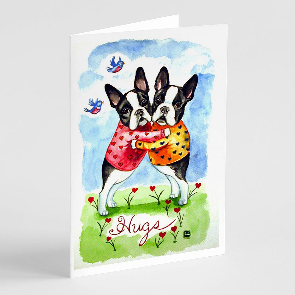 Hugs Boston Terrier Greeting Cards Pack of 8 Blank Cards with Envelopes Whimsical A7 Size 5x7