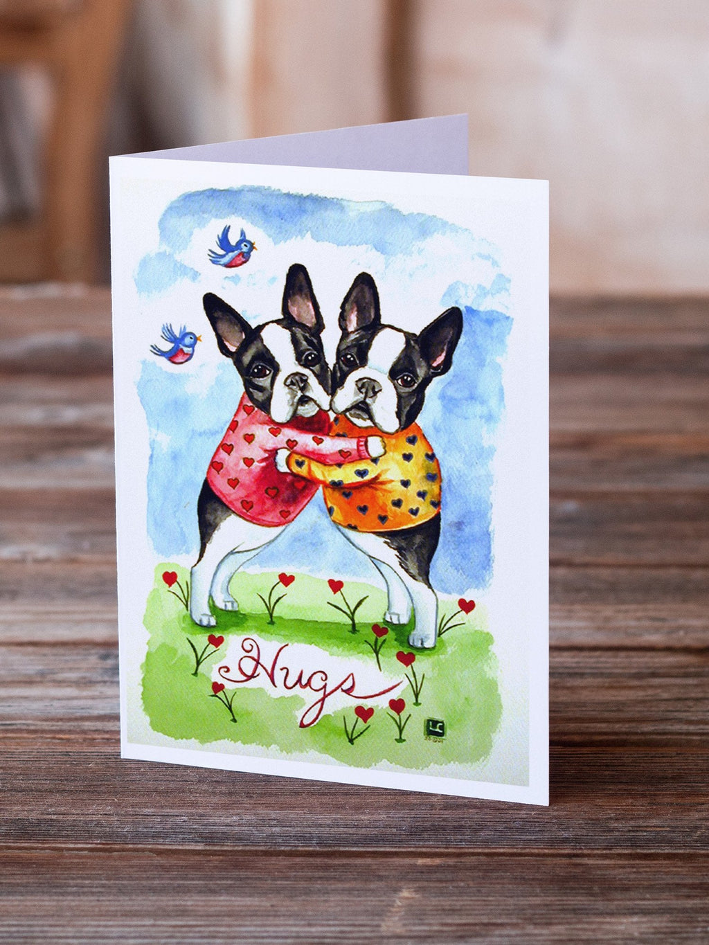 Hugs Boston Terrier Greeting Cards Pack of 8 Blank Cards with Envelopes Whimsical A7 Size 5x7