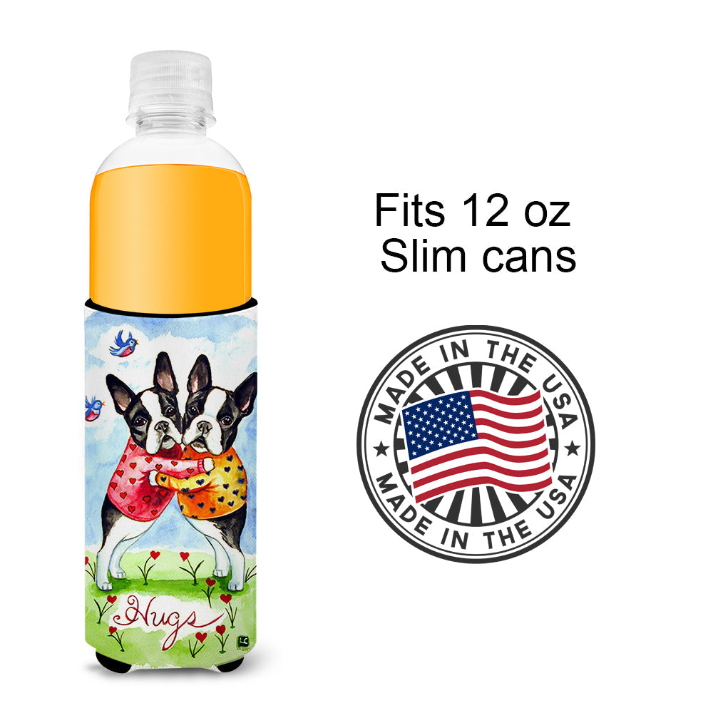 Hugs Boston Terrier Slim Can Hugger , Insulated Foam Hugger for 12 oz Slim Cans, Beer Bottles & Water Bottles, Printed in USA