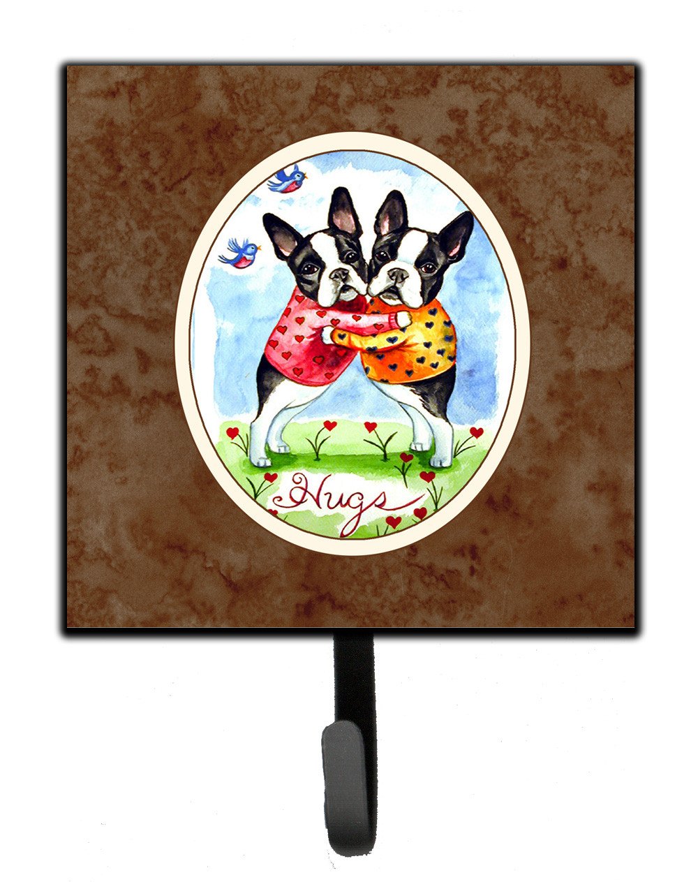 Hugs Boston Terrier Leash or Key Holder Wall Hooks, Key Hooks Holder, Coat Rack Wall Mount, Coat Hooks, Hooks for Hanging Keys, Towels, Aprons, Leashes