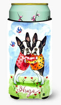 Hugs Boston Terrier Tall Boy Hugger Can Cooler Sleeve Machine Washable Drink Collapsible Insulator Beverage Insulated Holder