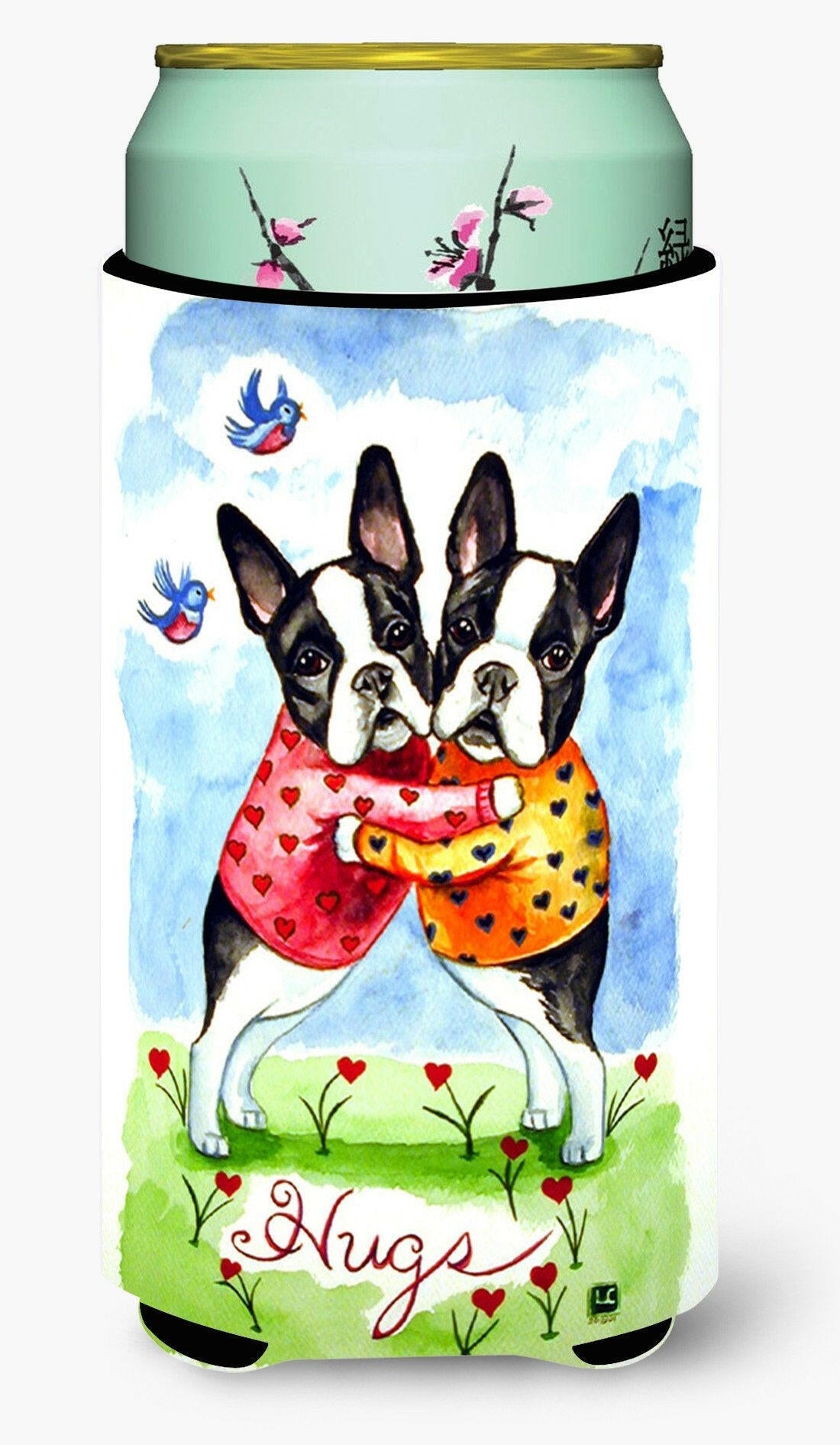 Hugs Boston Terrier Tall Boy Hugger Can Cooler Sleeve Machine Washable Drink Collapsible Insulator Beverage Insulated Holder