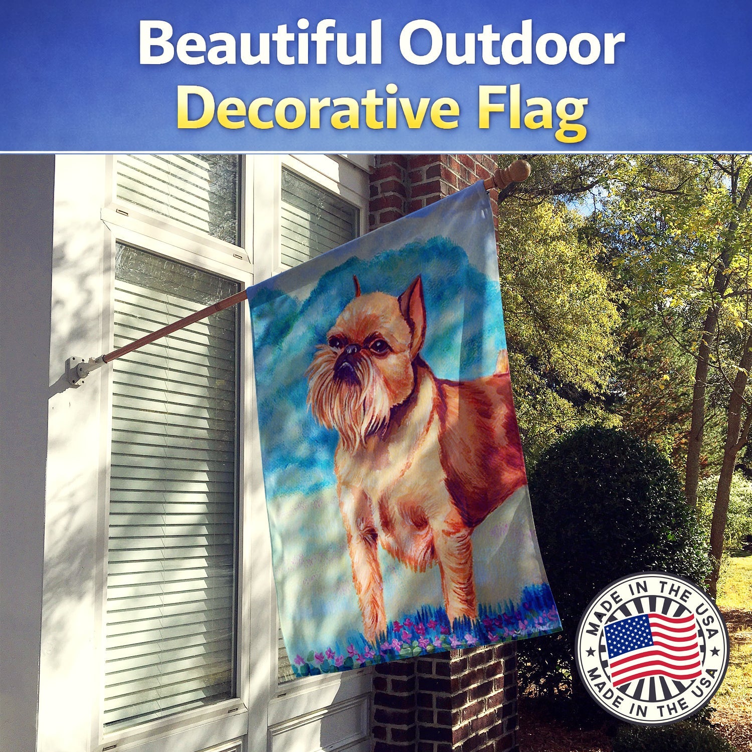 Brussels Griffon House Flag 28x40 Porch Sleeve Pole Decorative Outside Yard Banner Artwork Wall Hanging, Polyester