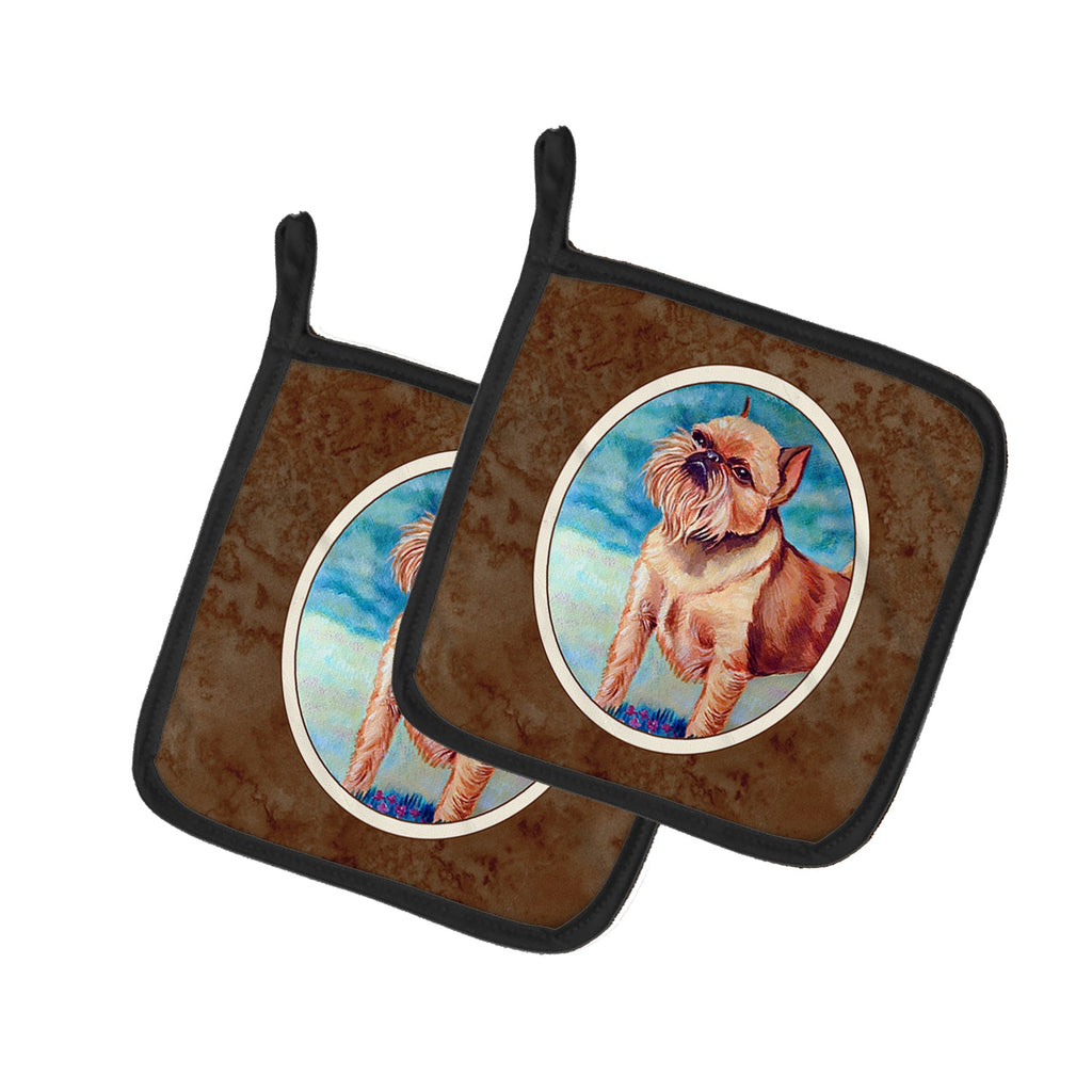 Brussels Griffon Pot Holder Set of 2 Heat Resistant Quilted Hot Pads 7.5 x 7.5 Inch, Insulated Kitchen Trivets for Cooking & Baking