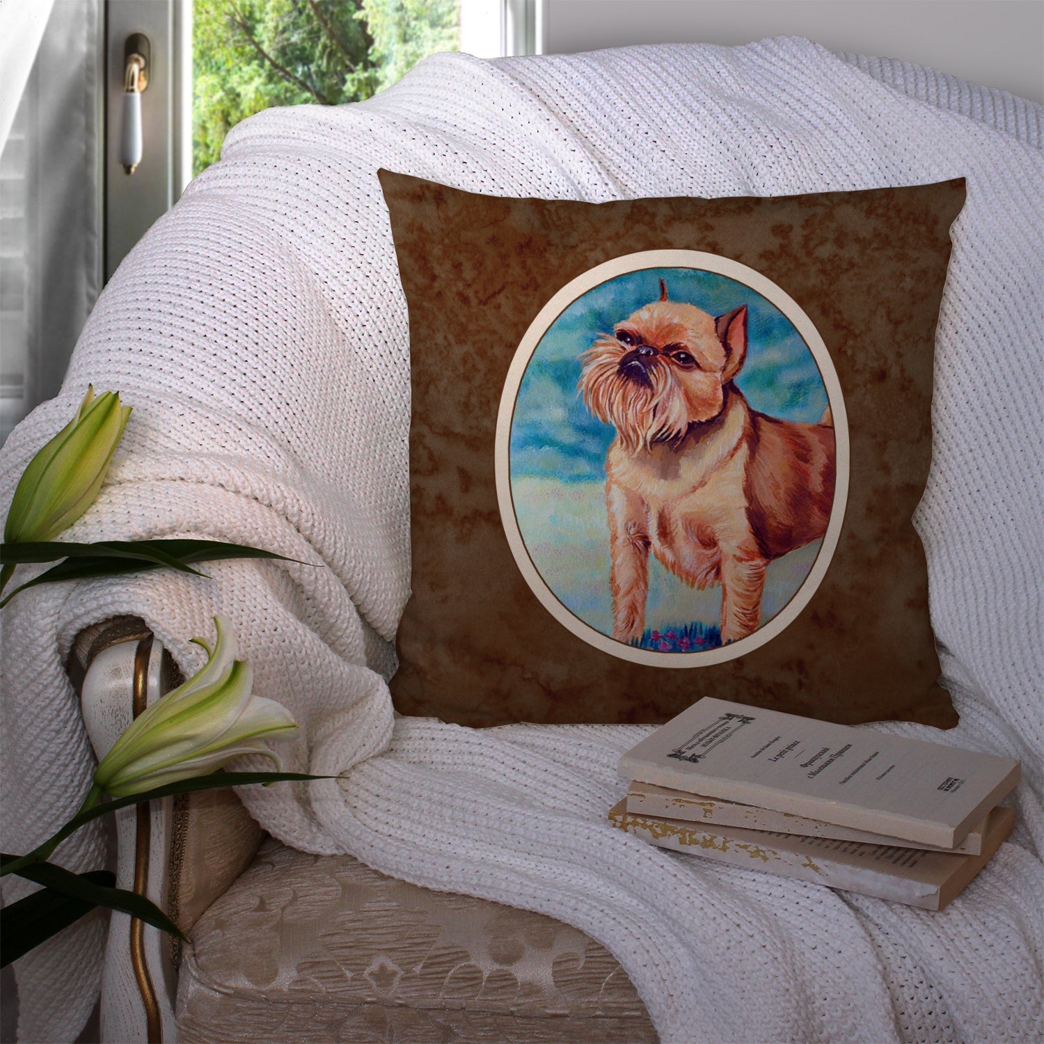 Brussels Griffon Decorative Throw Pillow 14x14 Indoor Outdoor Accent Cushion, Fabric Cover with Insert for Sofa, Bed, Porch & Living Room