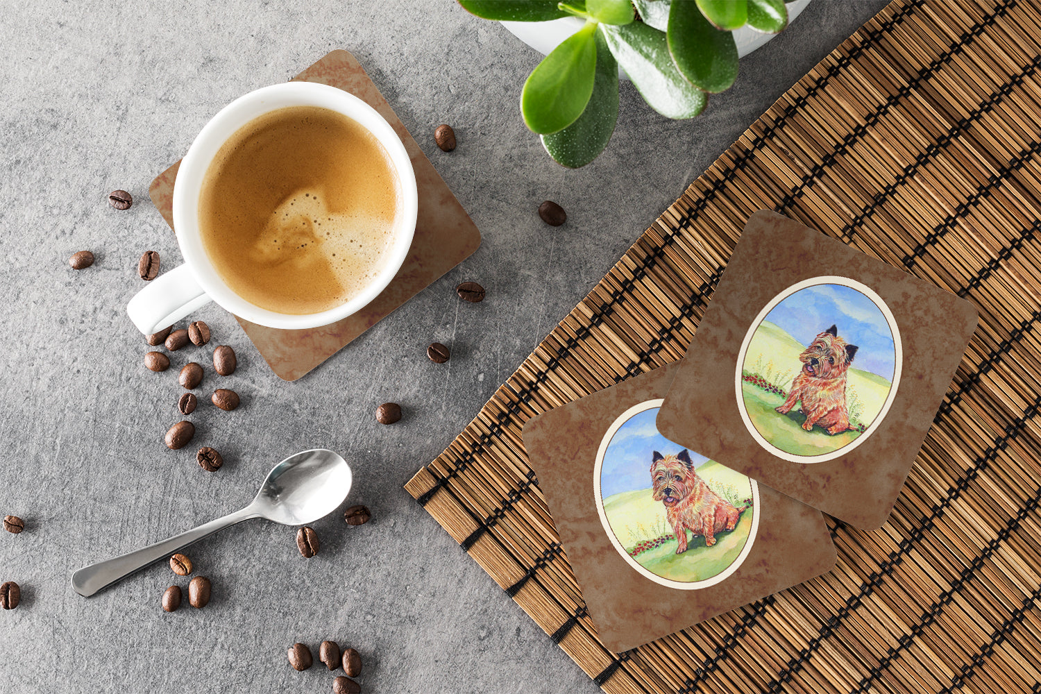 Cairn Terrier and the Chipmunk Foam Coasters Set of 4 Cup Coasters for Indoor Outdoor, Tabletop Protection, Anti Slip, Mouse pad Material