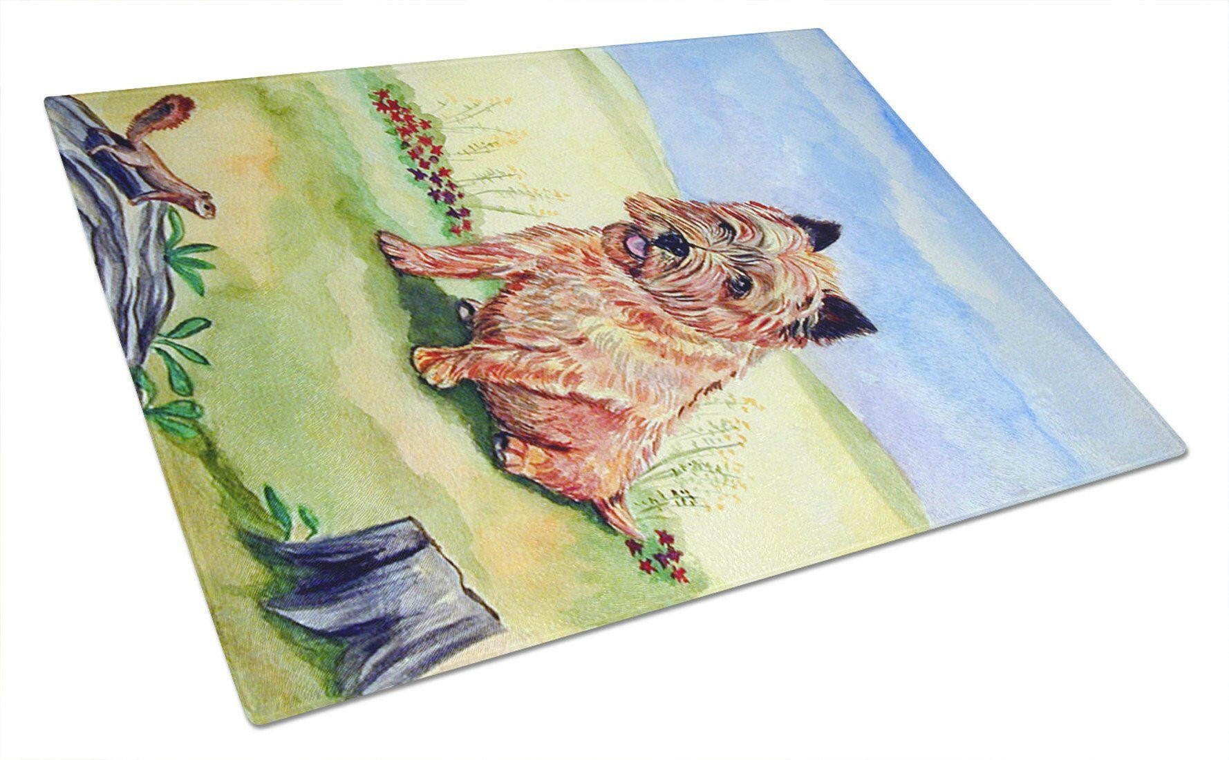 Cairn Terrier and the Chipmunk Cutting Board Tempered Glass Kitchen Cutting Surface, Heat Resistant Chopping, Non-Slip Feet, Food Prep & Serving