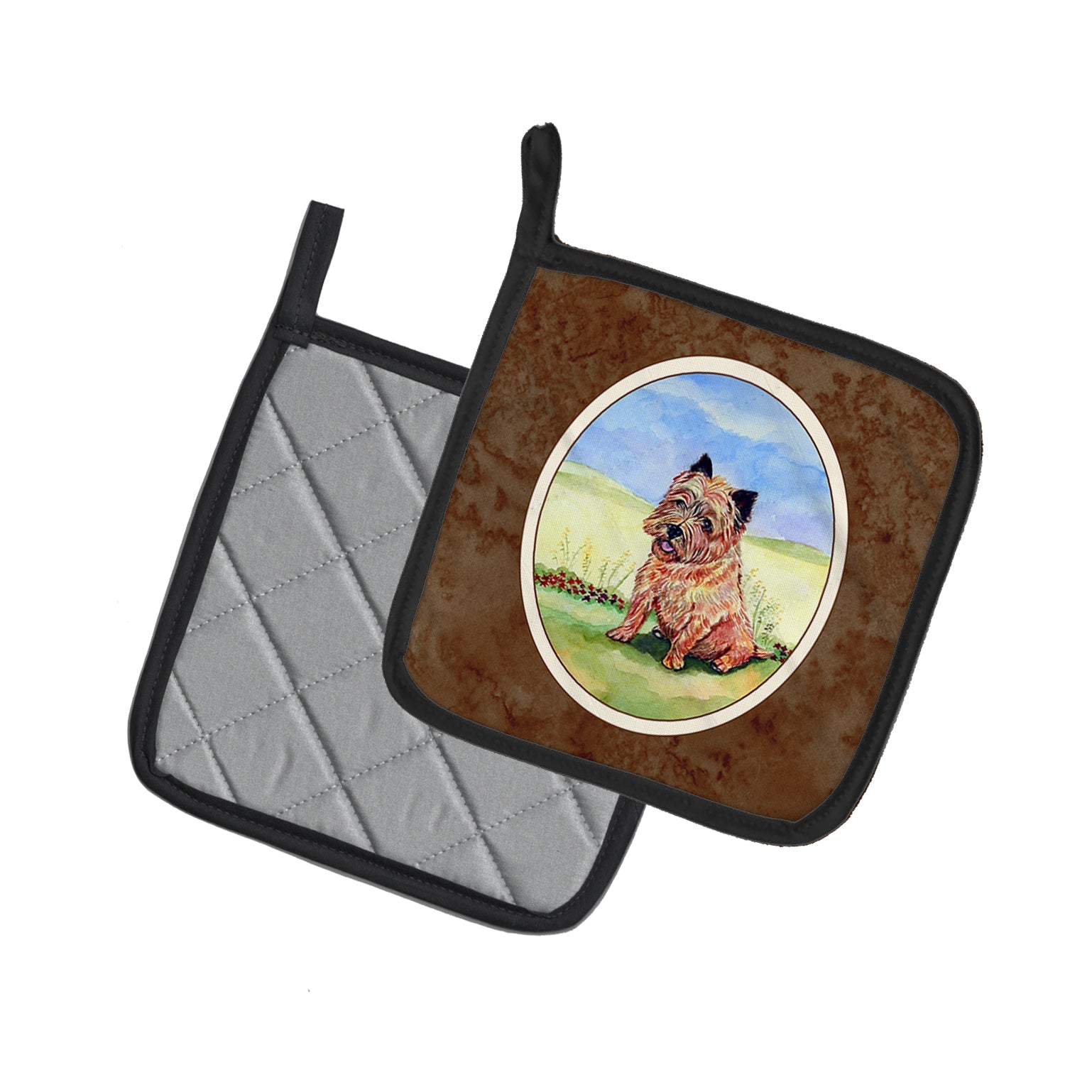 Cairn Terrier and the Chipmunk Pot Holder Set of 2 Heat Resistant Quilted Hot Pads 7.5 x 7.5 Inch, Insulated Kitchen Trivets for Cooking & Baking