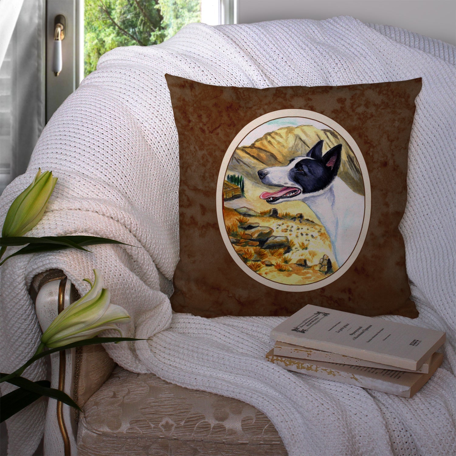 Canaan Dog Decorative Throw Pillow 14x14 Indoor Outdoor Accent Cushion, Fabric Cover with Insert for Sofa, Bed, Porch & Living Room