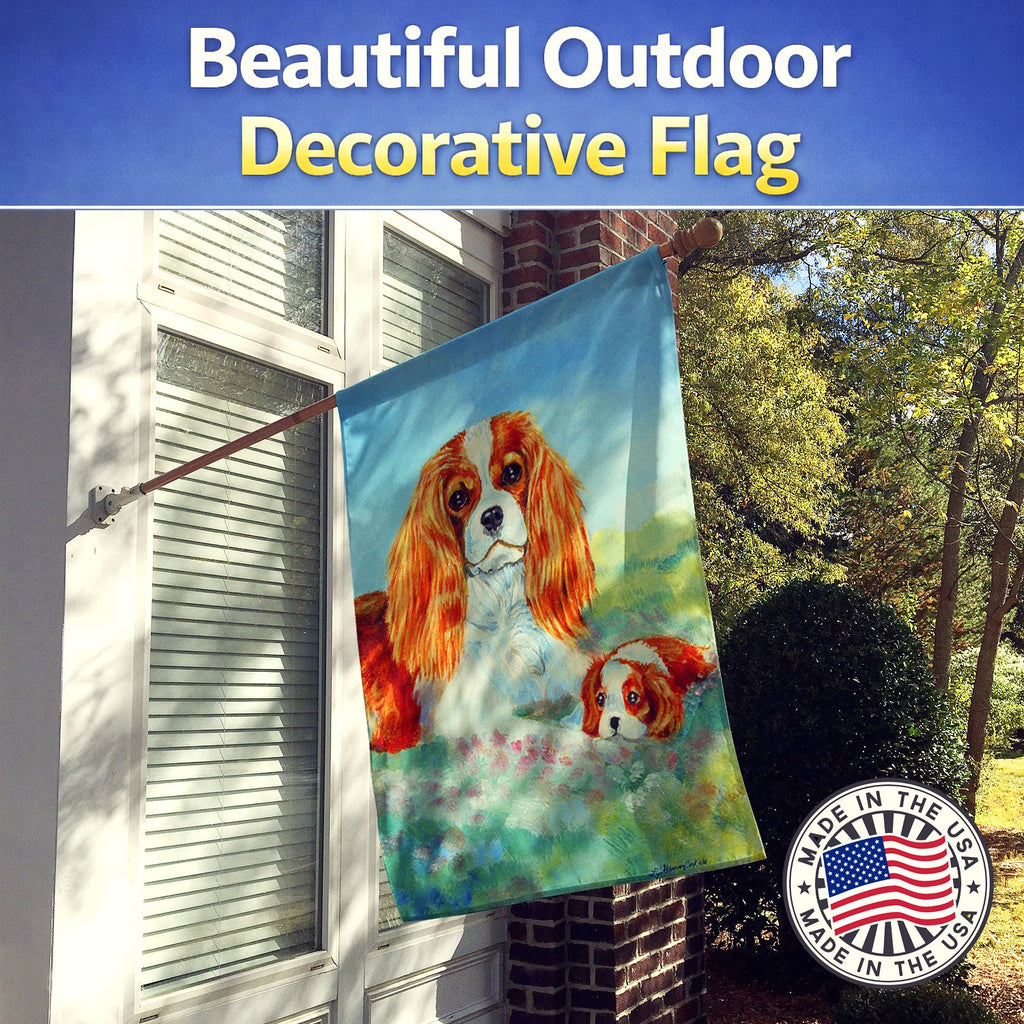 Cavalier Spaniel Momma's Love House Flag 28x40 Porch Sleeve Pole Decorative Outside Yard Banner Artwork Wall Hanging, Polyester