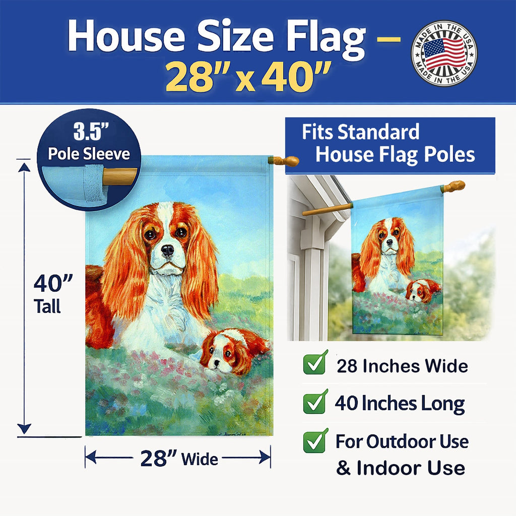 Cavalier Spaniel Momma's Love House Flag 28x40 Porch Sleeve Pole Decorative Outside Yard Banner Artwork Wall Hanging, Polyester