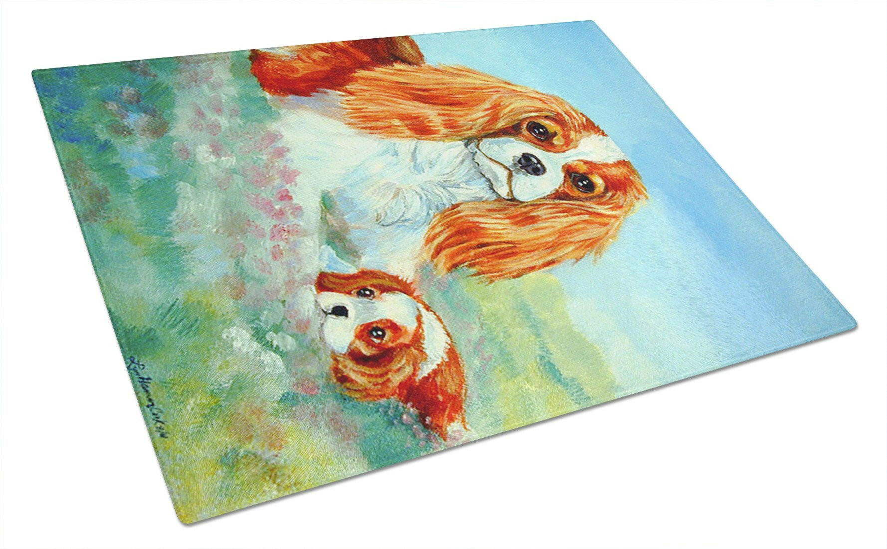 Cavalier Spaniel Momma's Love Cutting Board Tempered Glass Kitchen Cutting Surface, Heat Resistant Chopping, Non-Slip Feet, Food Prep & Serving