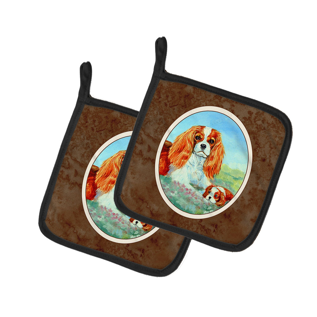 Cavalier Spaniel Momma's Love Pot Holder Set of 2 Heat Resistant Quilted Hot Pads 7.5 x 7.5 Inch, Insulated Kitchen Trivets for Cooking & Baking
