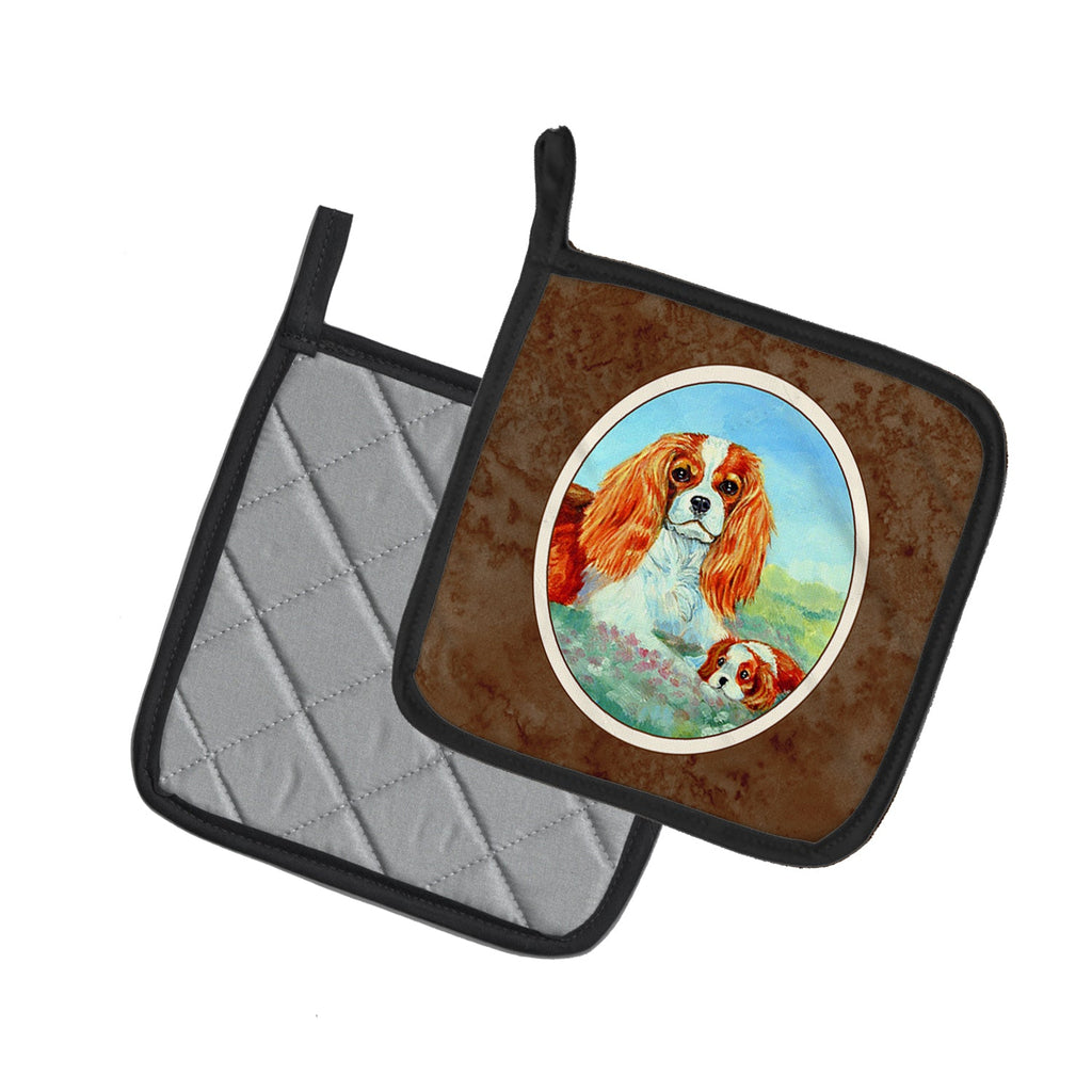 Cavalier Spaniel Momma's Love Pot Holder Set of 2 Heat Resistant Quilted Hot Pads 7.5 x 7.5 Inch, Insulated Kitchen Trivets for Cooking & Baking