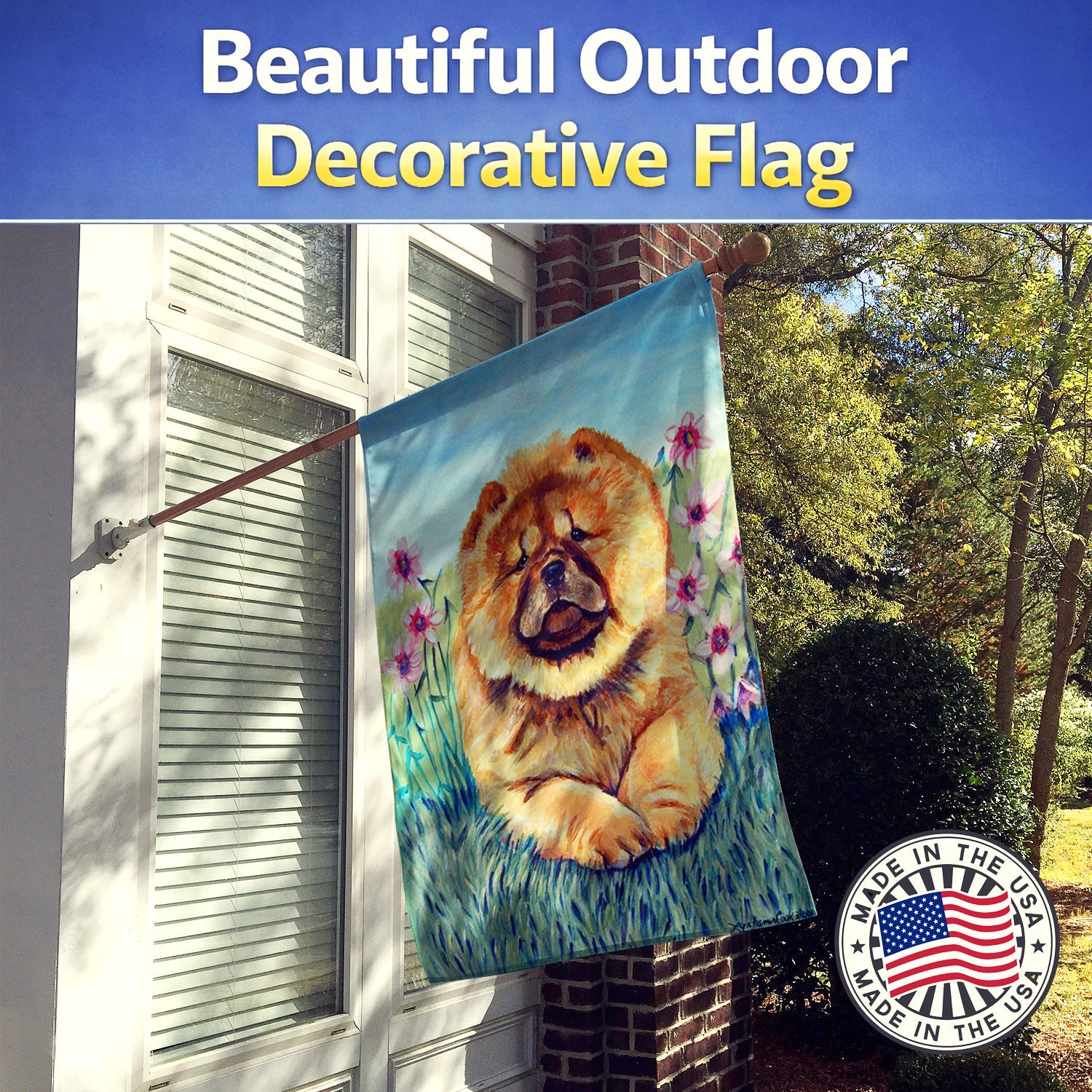 Chow Chow House Flag 28x40 Porch Sleeve Pole Decorative Outside Yard Banner Artwork Wall Hanging, Polyester