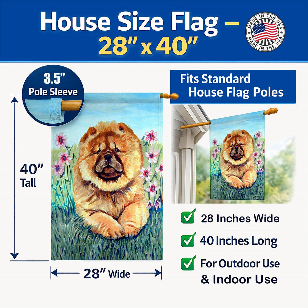 Chow Chow House Flag 28x40 Porch Sleeve Pole Decorative Outside Yard Banner Artwork Wall Hanging, Polyester