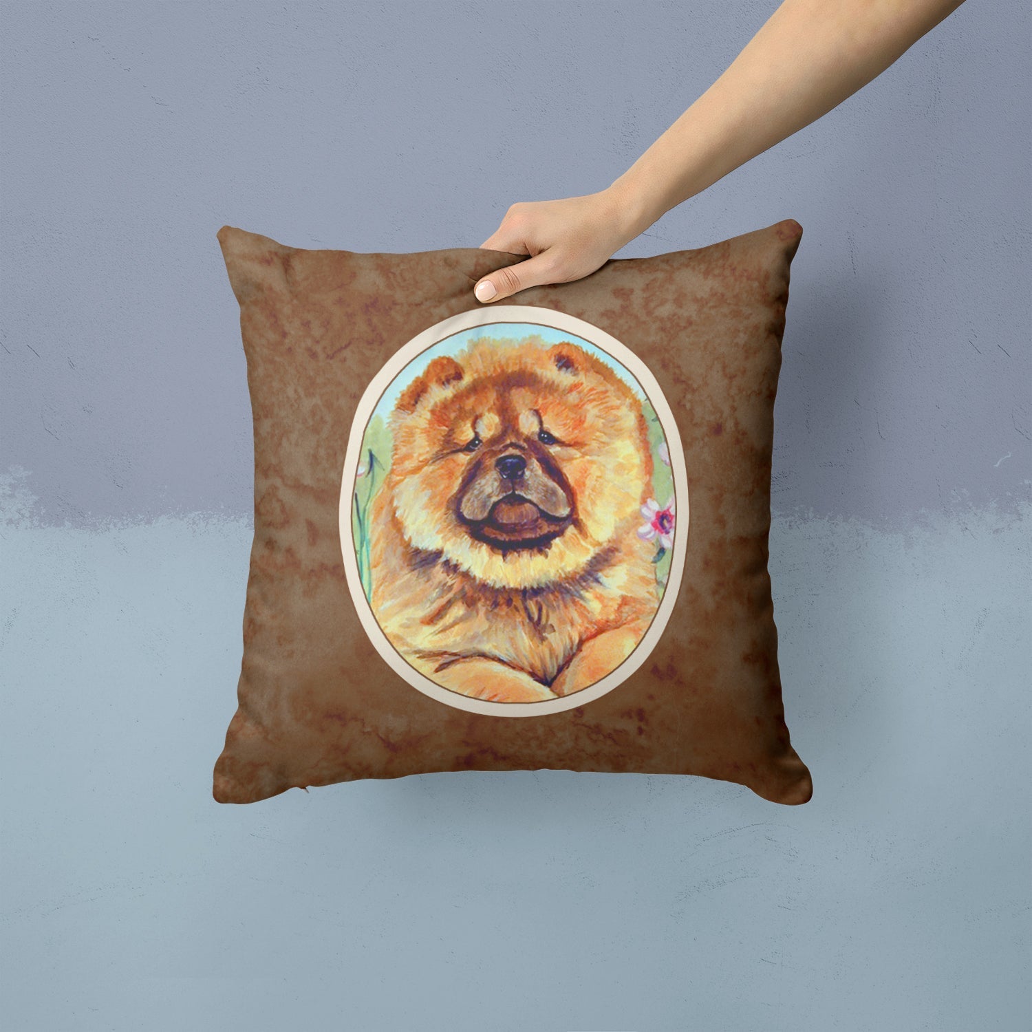 Chow Chow Decorative Throw Pillow 14x14 Indoor Outdoor Accent Cushion, Fabric Cover with Insert for Sofa, Bed, Porch & Living Room
