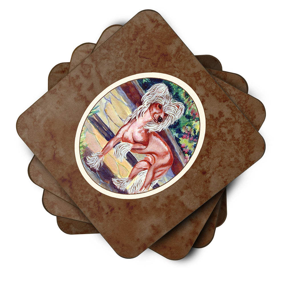 Chinese Crested on the Patio Foam Coasters Set of 4 Cup Coasters for Indoor Outdoor, Tabletop Protection, Anti Slip, Mouse pad Material