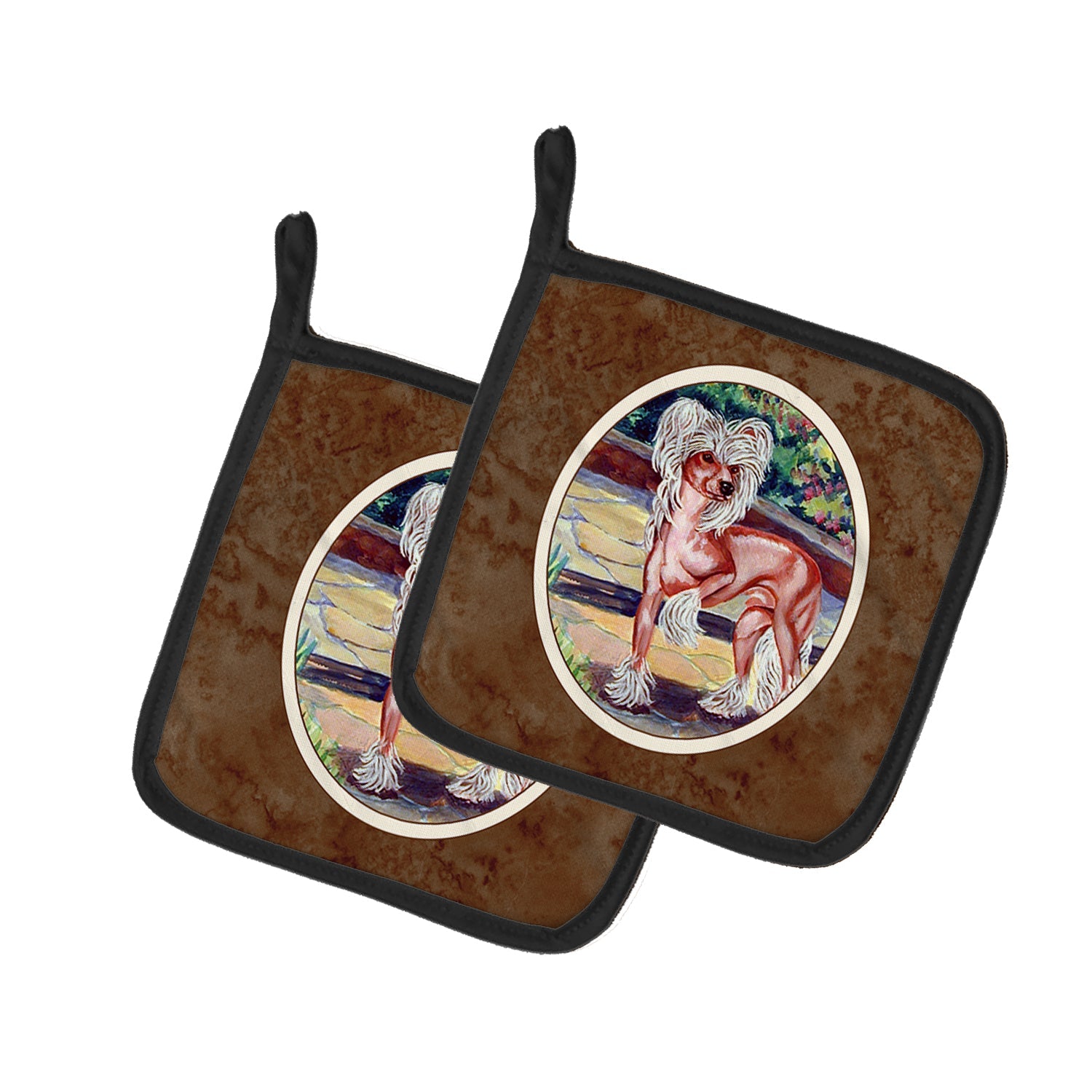 Chinese Crested on the Patio Pot Holder Set of 2 Heat Resistant Quilted Hot Pads 7.5 x 7.5 Inch, Insulated Kitchen Trivets for Cooking & Baking