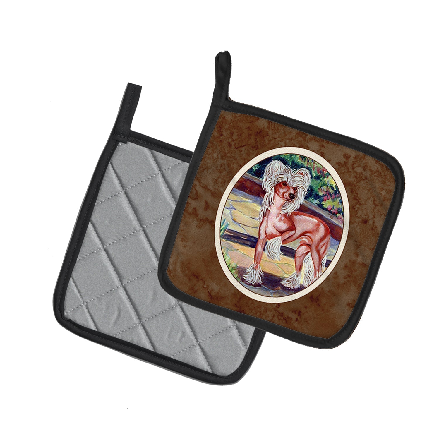 Chinese Crested on the Patio Pot Holder Set of 2 Heat Resistant Quilted Hot Pads 7.5 x 7.5 Inch, Insulated Kitchen Trivets for Cooking & Baking