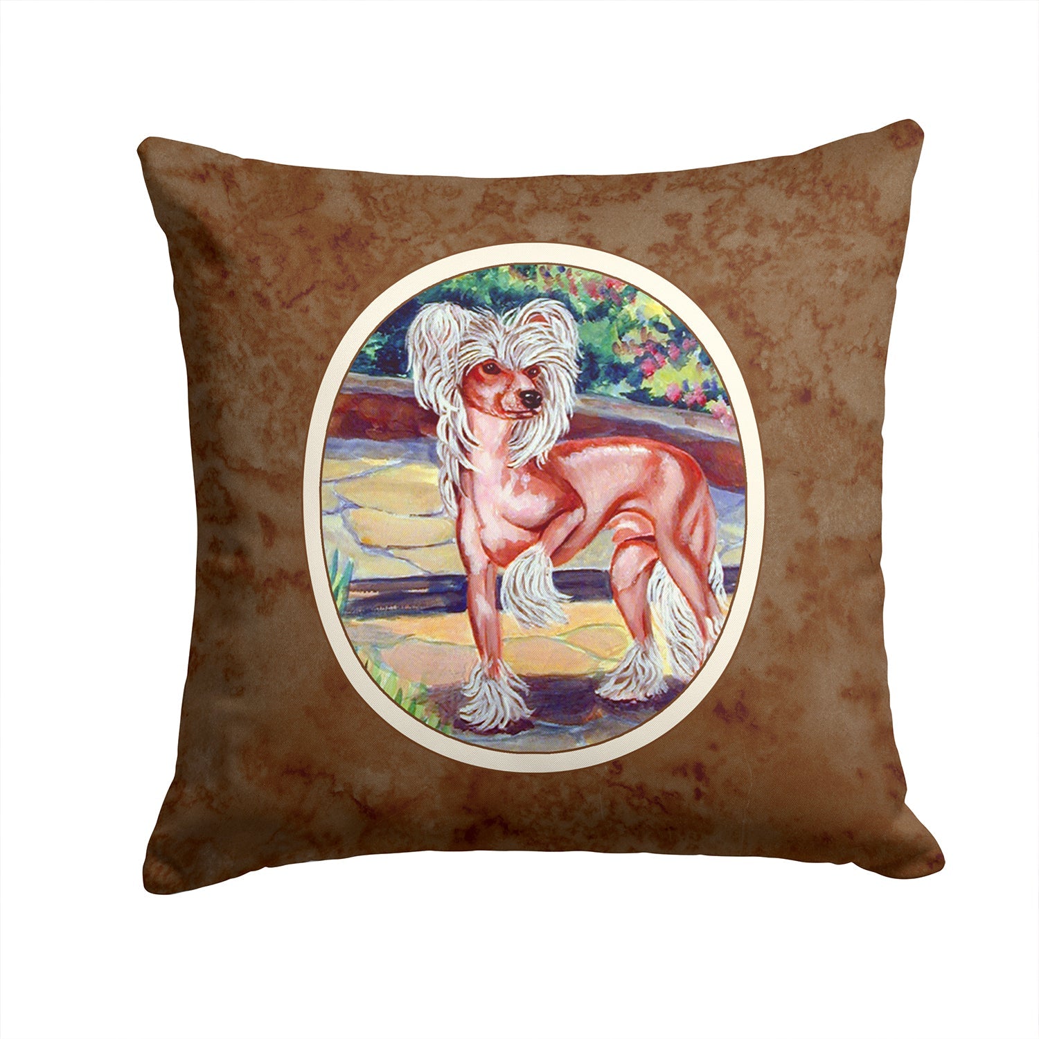 Chinese Crested on the Patio Decorative Throw Pillow 14x14 Indoor Outdoor Accent Cushion, Fabric Cover with Insert for Sofa, Bed, Porch & Living Room