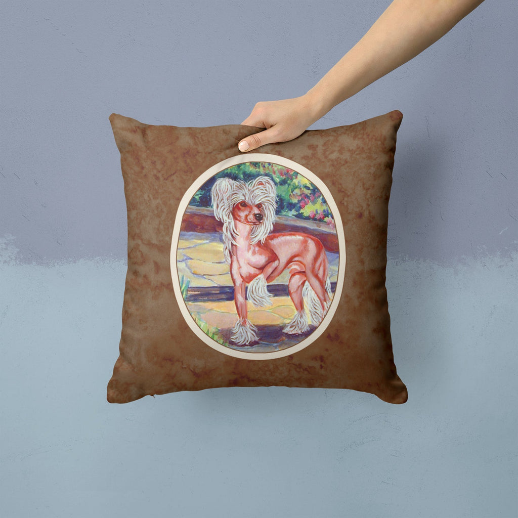 Chinese Crested on the Patio Decorative Throw Pillow 14x14 Indoor Outdoor Accent Cushion, Fabric Cover with Insert for Sofa, Bed, Porch & Living Room