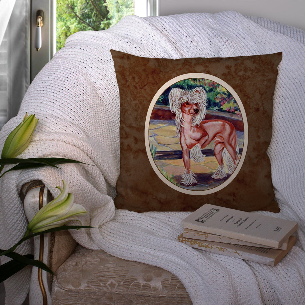 Chinese Crested on the Patio Decorative Throw Pillow 14x14 Indoor Outdoor Accent Cushion, Fabric Cover with Insert for Sofa, Bed, Porch & Living Room