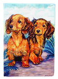 Long Hair Red Dachshund Two Peas House Flag 28x40 Porch Sleeve Pole Decorative Outside Yard Banner Artwork Wall Hanging, Polyester