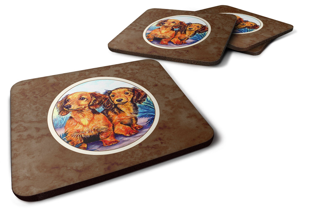 Long Hair Red Dachshund Two Peas Foam Coasters Set of 4 Cup Coasters for Indoor Outdoor, Tabletop Protection, Anti Slip, Mouse pad Material