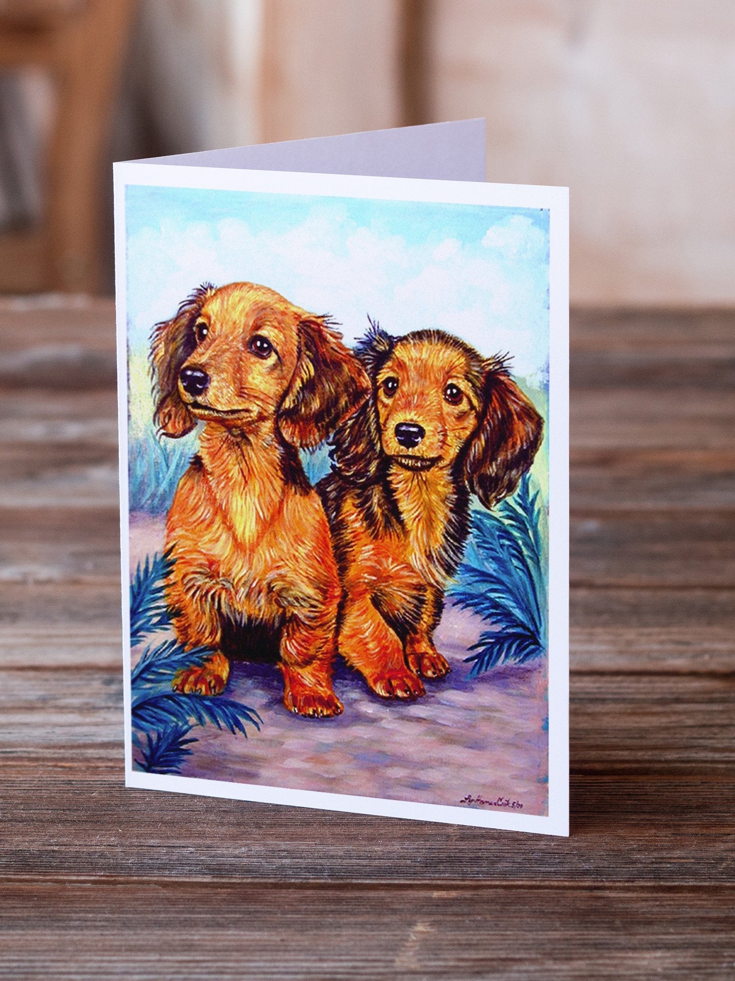 Long Hair Red Dachshund Two Peas Greeting Cards Pack of 8 Blank Cards with Envelopes Whimsical A7 Size 5x7
